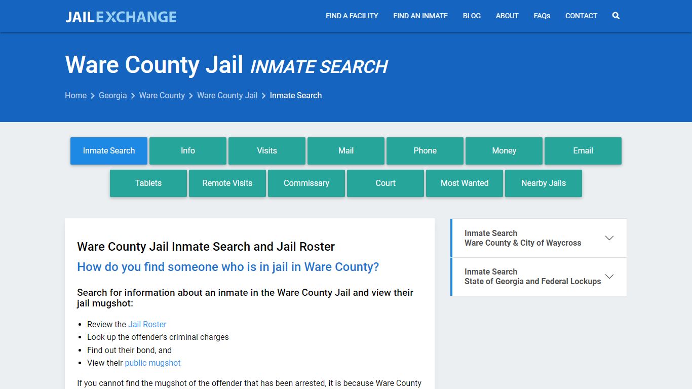 Inmate Search: Roster & Mugshots - Ware County Jail, GA