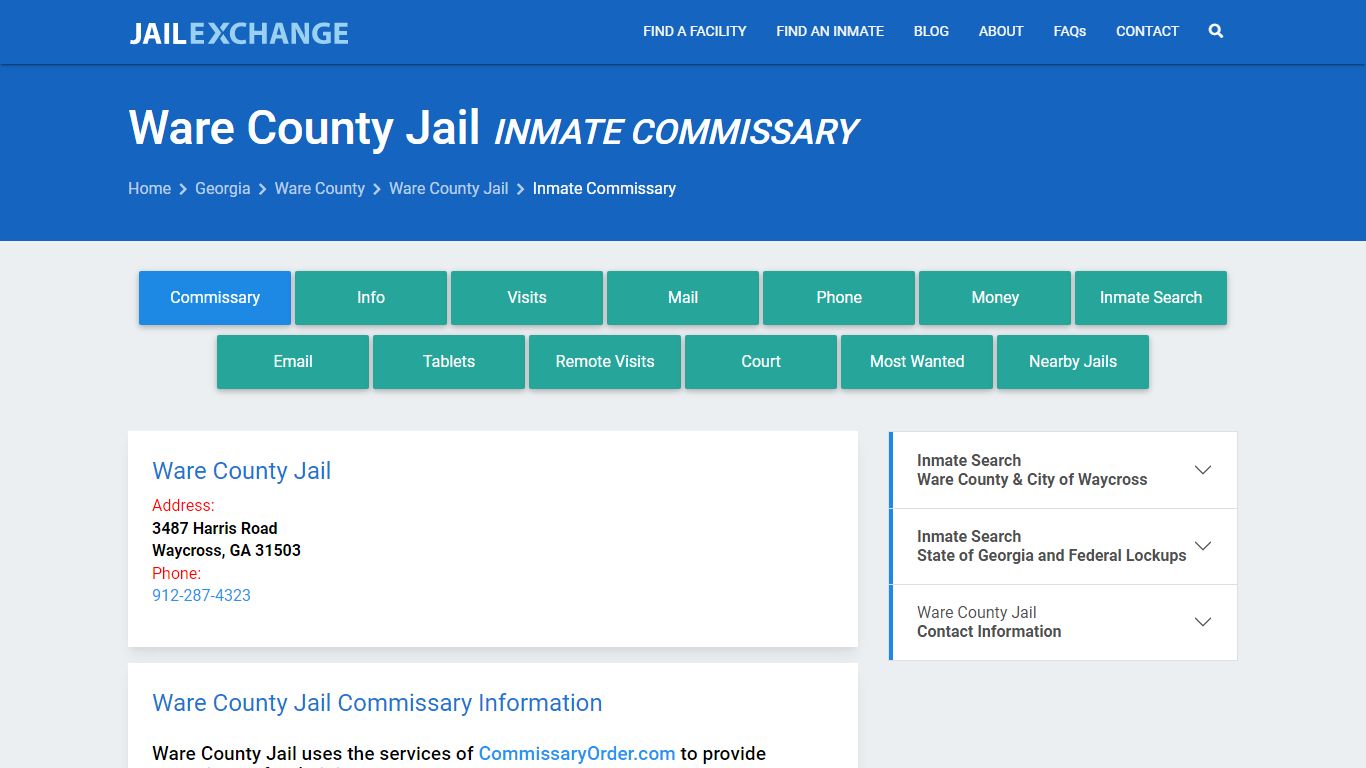 Inmate Commissary, Care Packs - Ware County Jail, GA - Jail Exchange